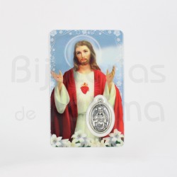  Sacred Heart of Jesus card with medal and prayer