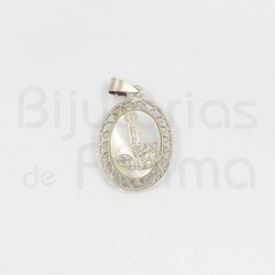 Oval silver medal and mother of pearl Nª Srª de Fátima