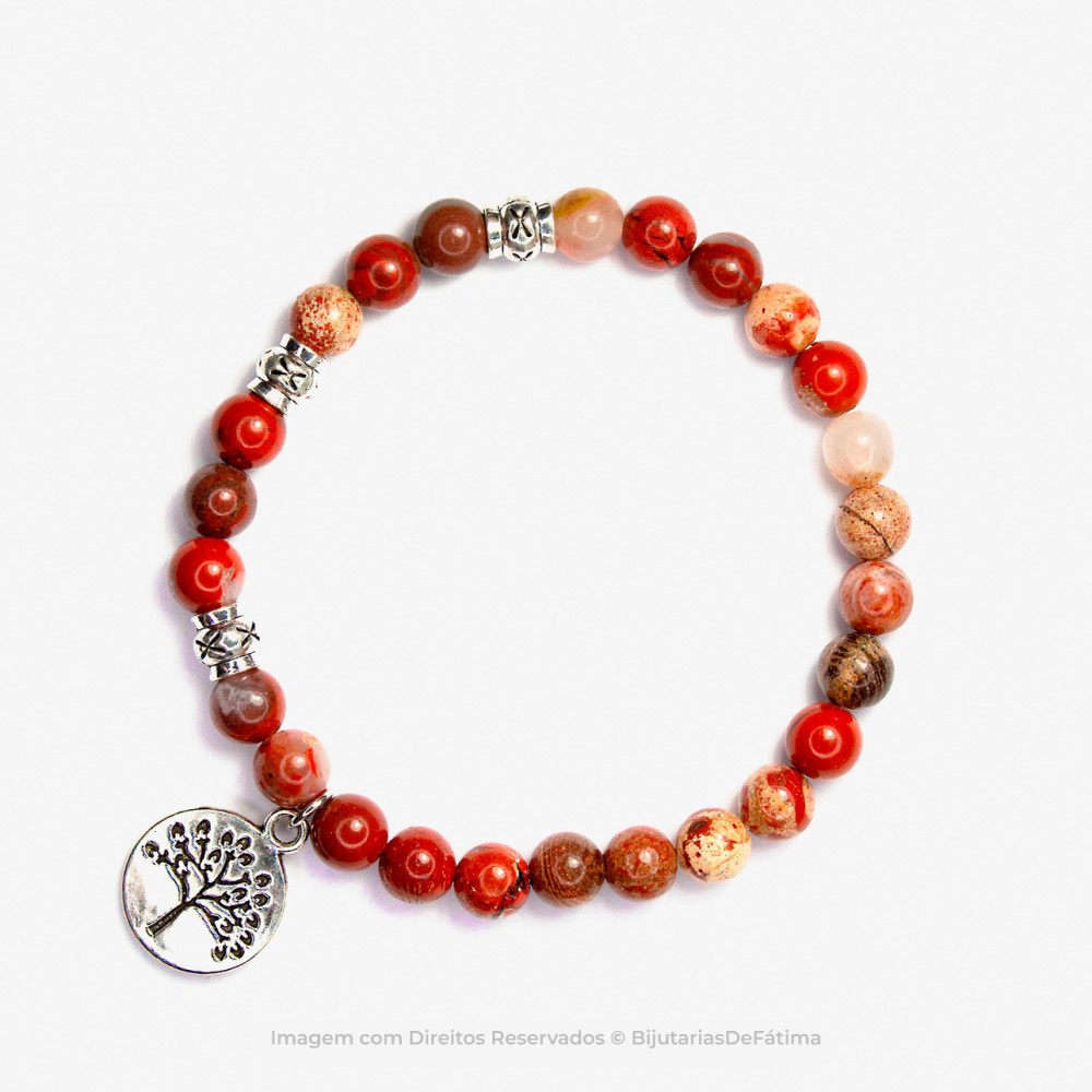 Pulseira com Pedras Jaspe Vermelho