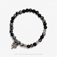 Pulseira com Pedras Obsidiana Floco de Neve