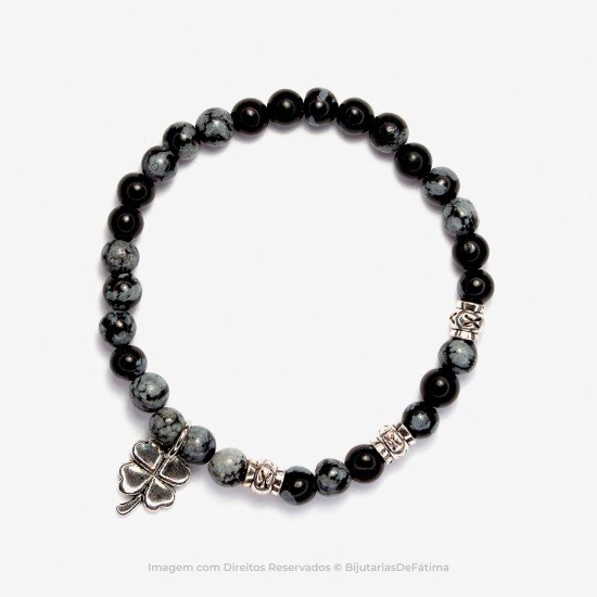 Pulseira com Pedras Obsidiana Floco de Neve
