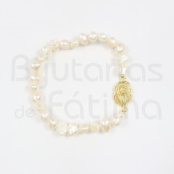 Pearl bracelet with / viana heart in golden silver